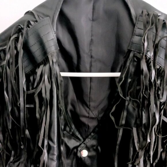 Men’s Faux Leather Fringe Biker Vest – Sleeveless Black Size 2X Large - Picture 2 of 8
